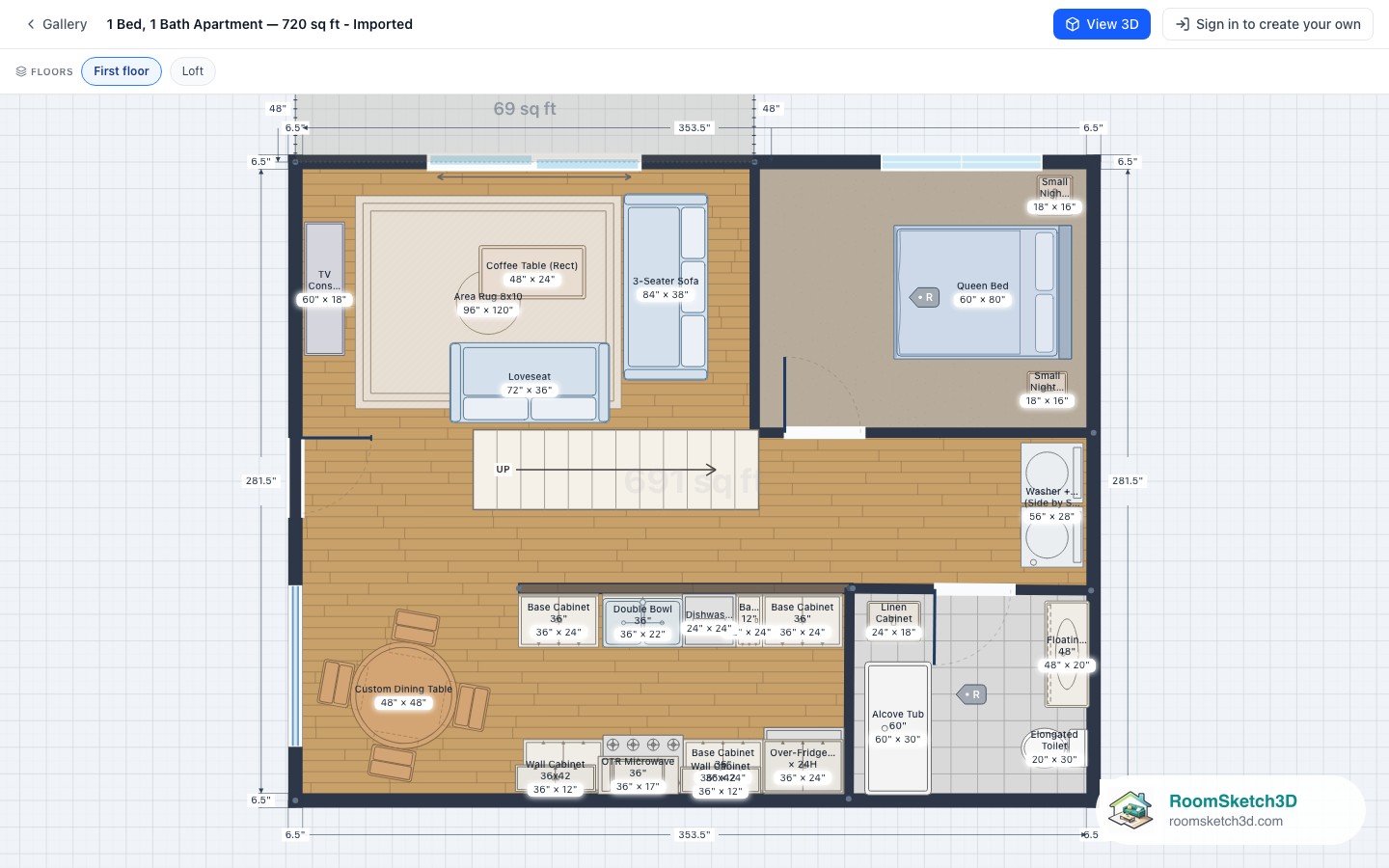 The public read-only viewer showing the shared floor plan — RoomSketch3D home design app