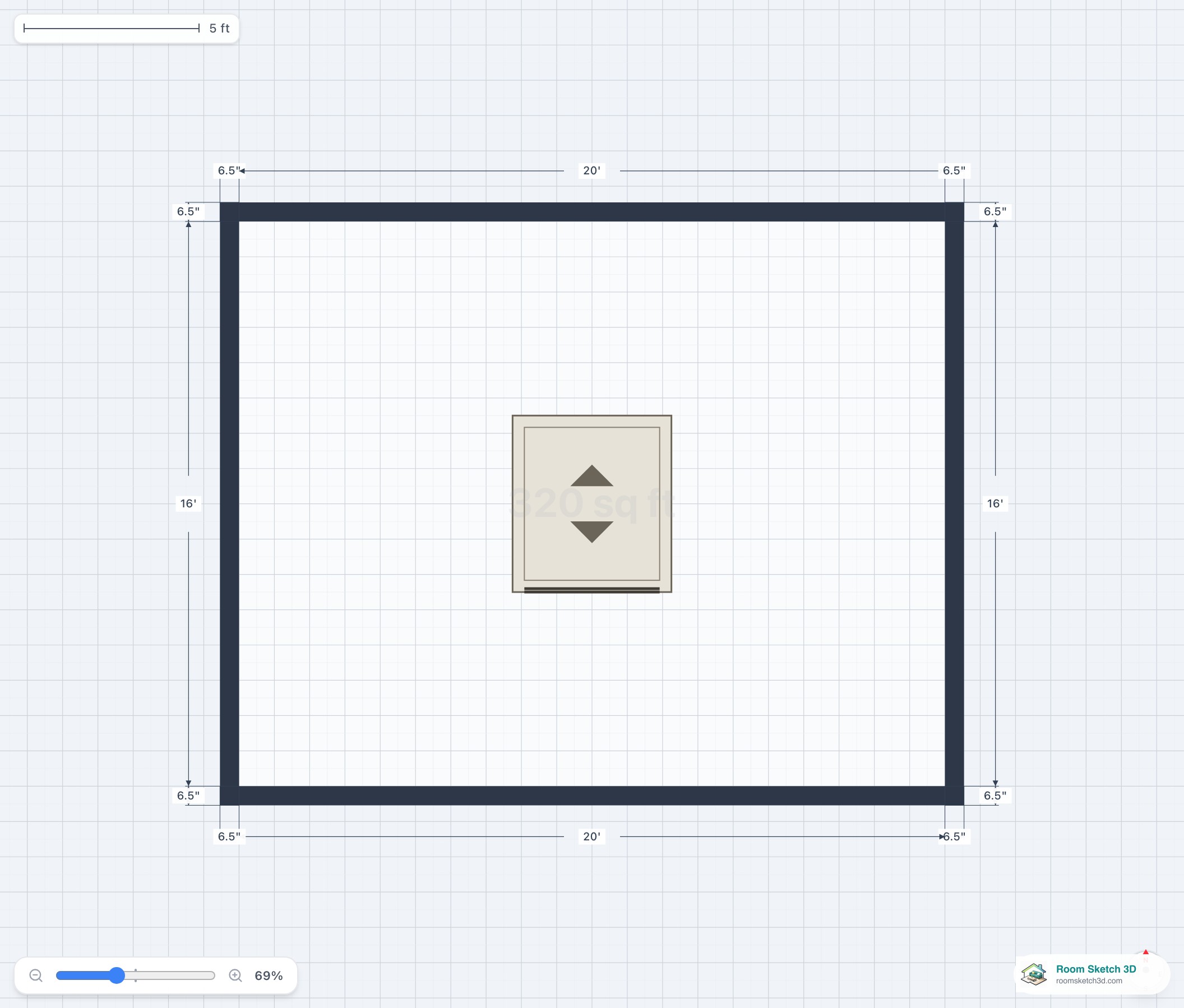 An elevator shaft placed on the 2D floor plan