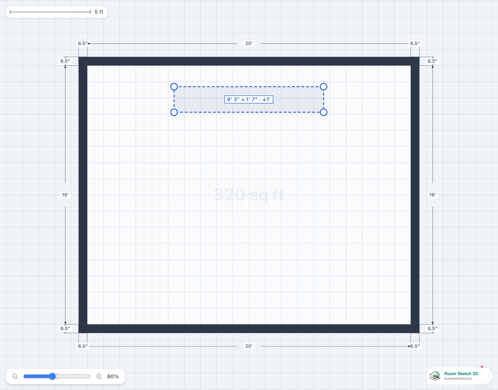 A bulkhead placed on the 2D floor plan