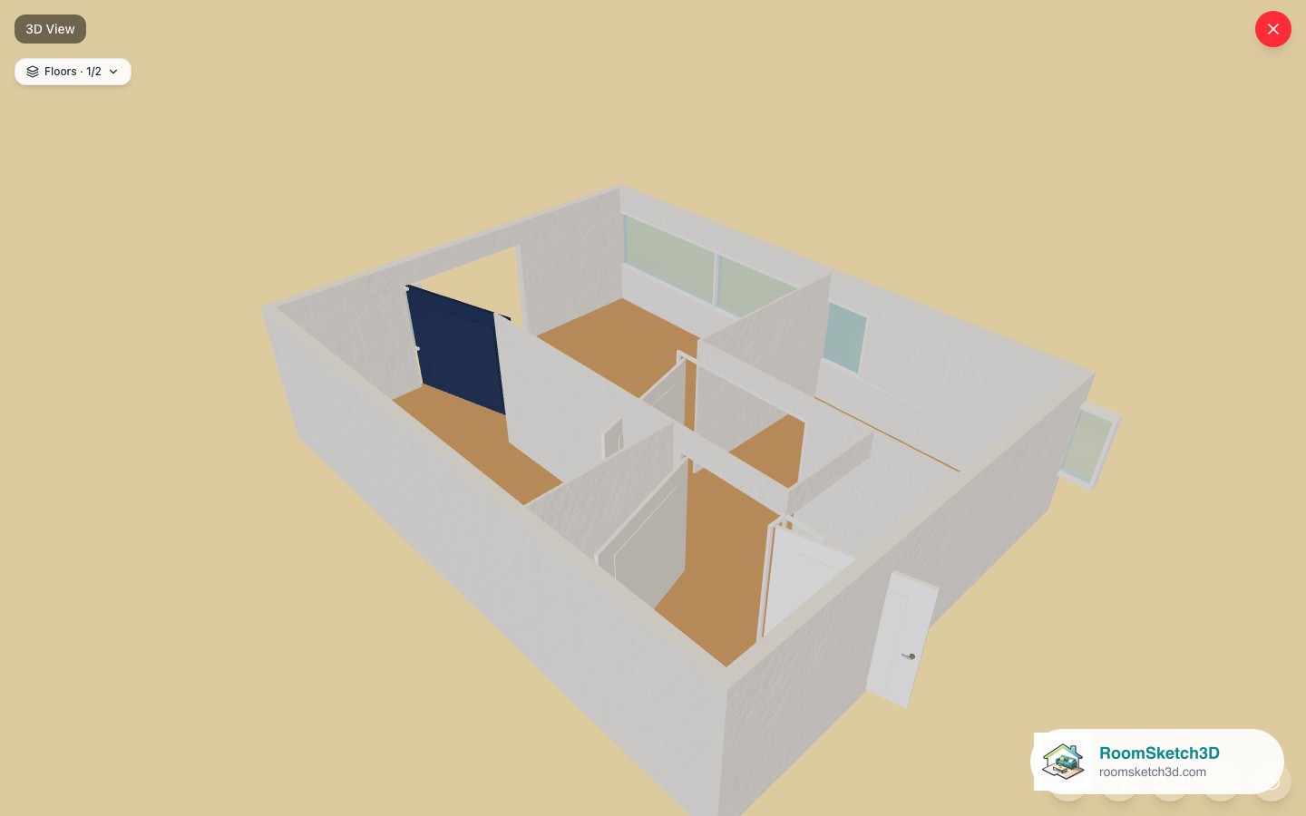 Two floors stacked in the RoomSketch3D 3D view after importing the upper floor from an image