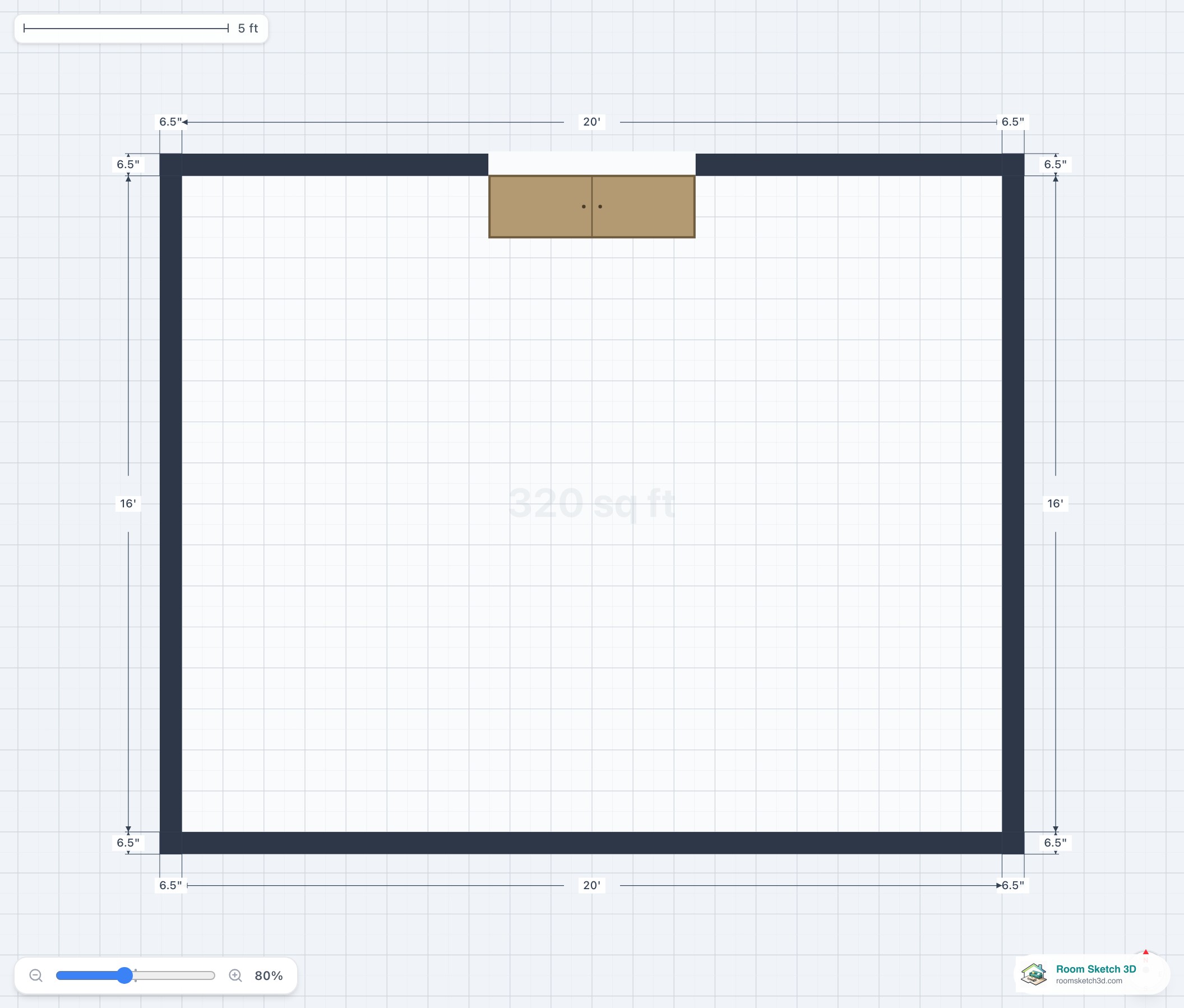 A Murphy bed cabinet mounted on a wall in the 2D plan
