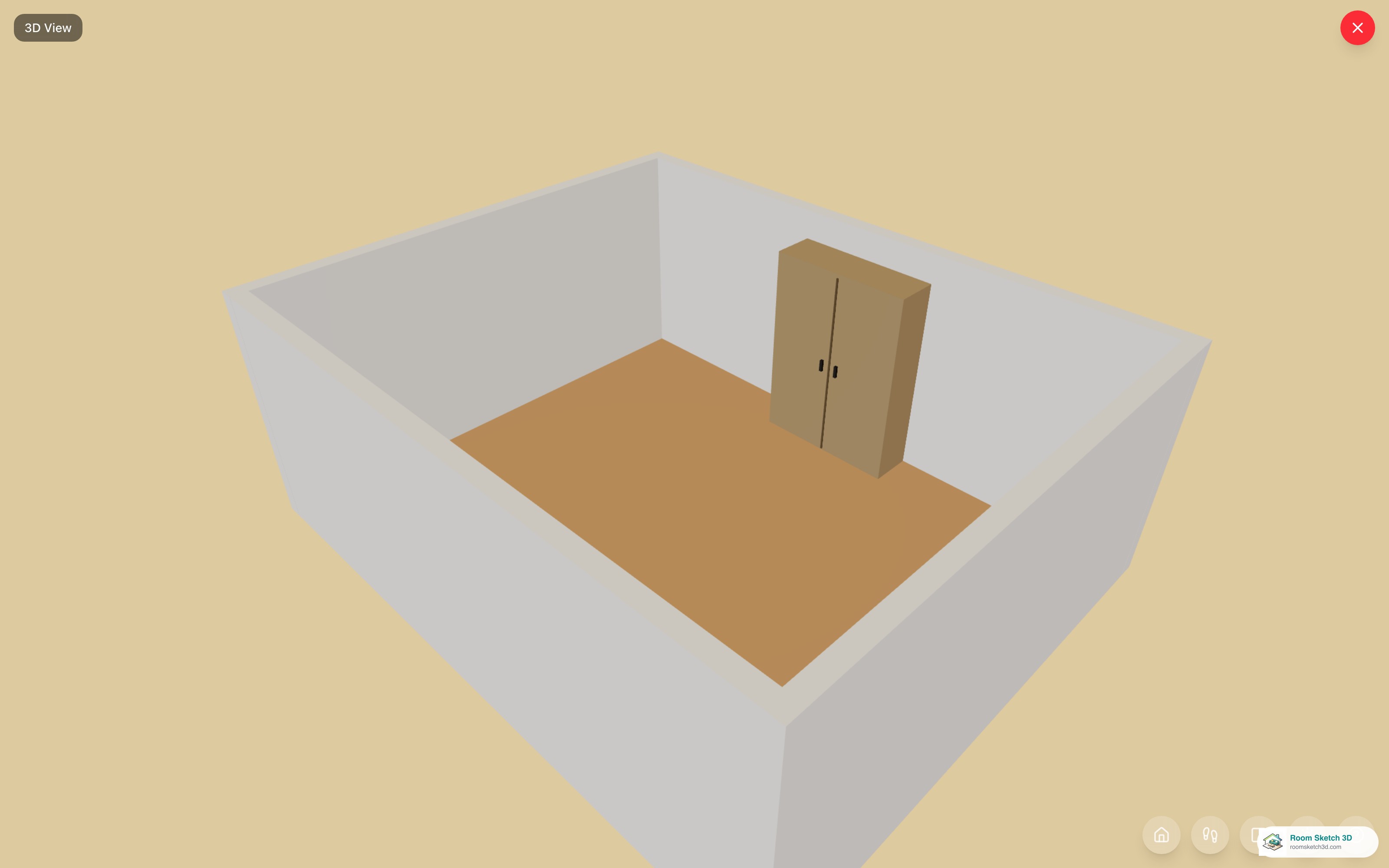The Murphy bed cabinet rendered in the 3D view