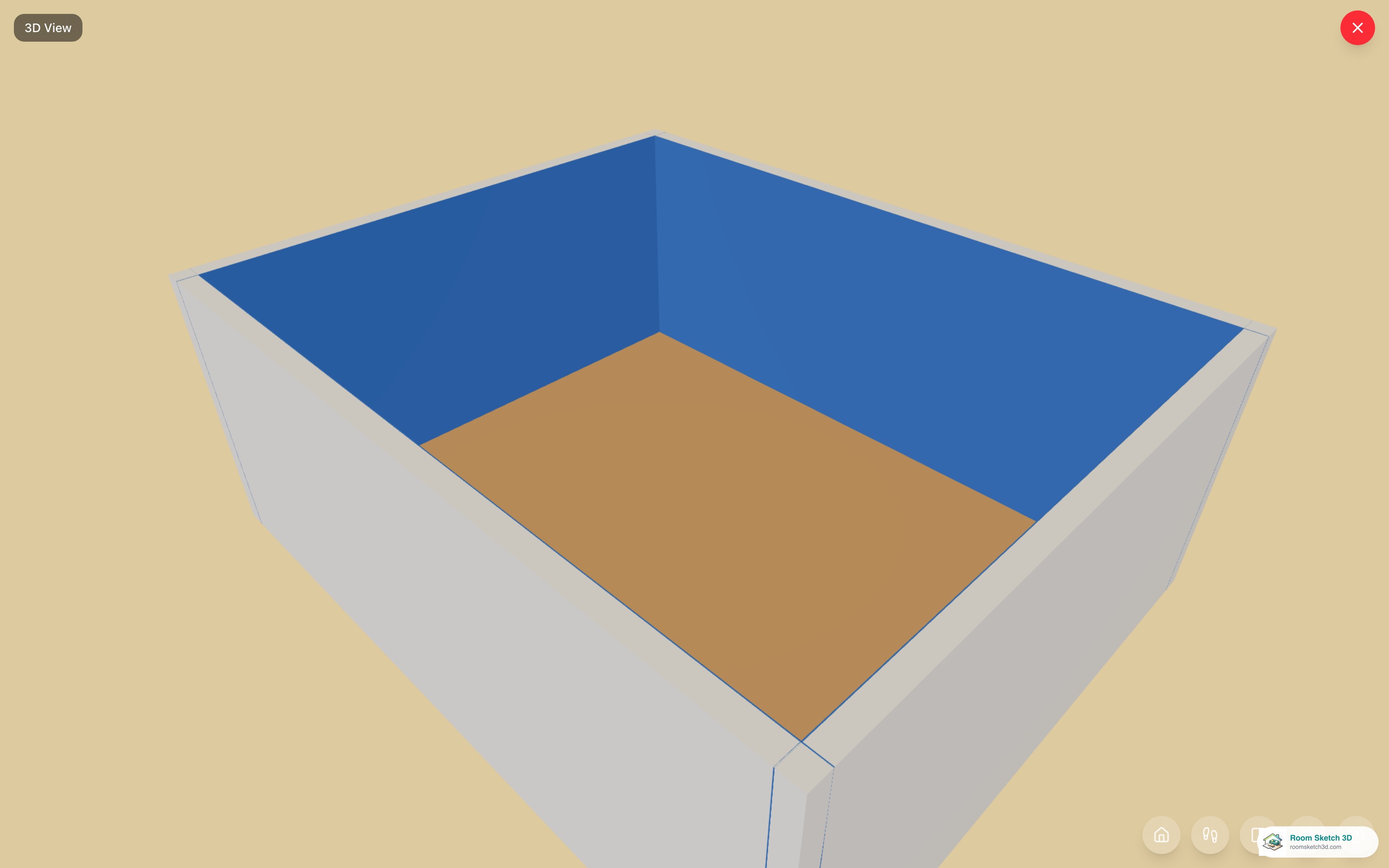 The 3D view showing the room with painted interior walls