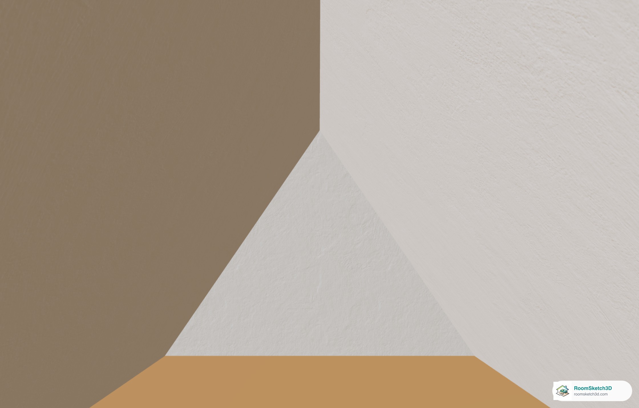 Walk-through view inside the attic looking at a gable end: two slopes meet at a sharp peak above a triangular end wall — RoomSketch3D floor planner
