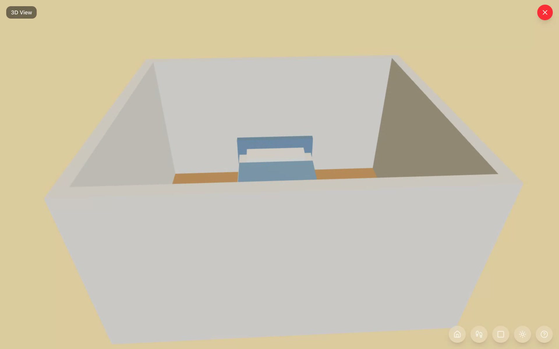 The Queen bed shown at real scale in 3D View