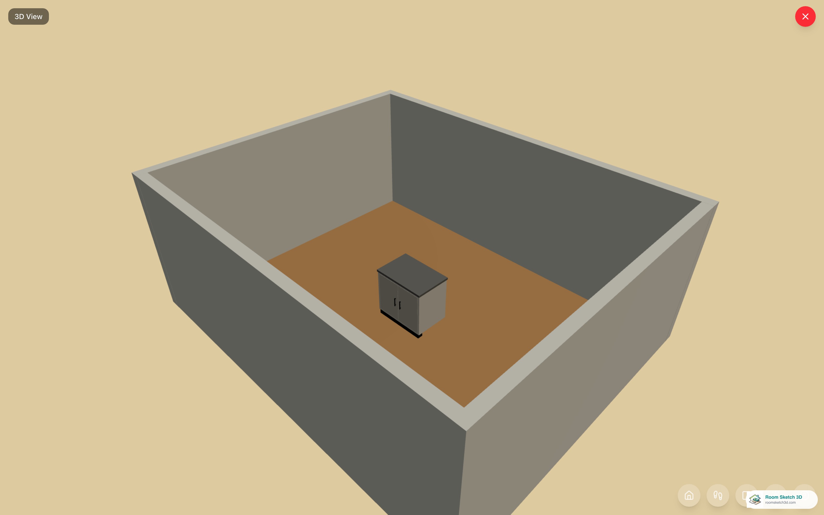 The cabinets in the 3D view with matte black bar pulls rendered on every front — RoomSketch3D floor planner