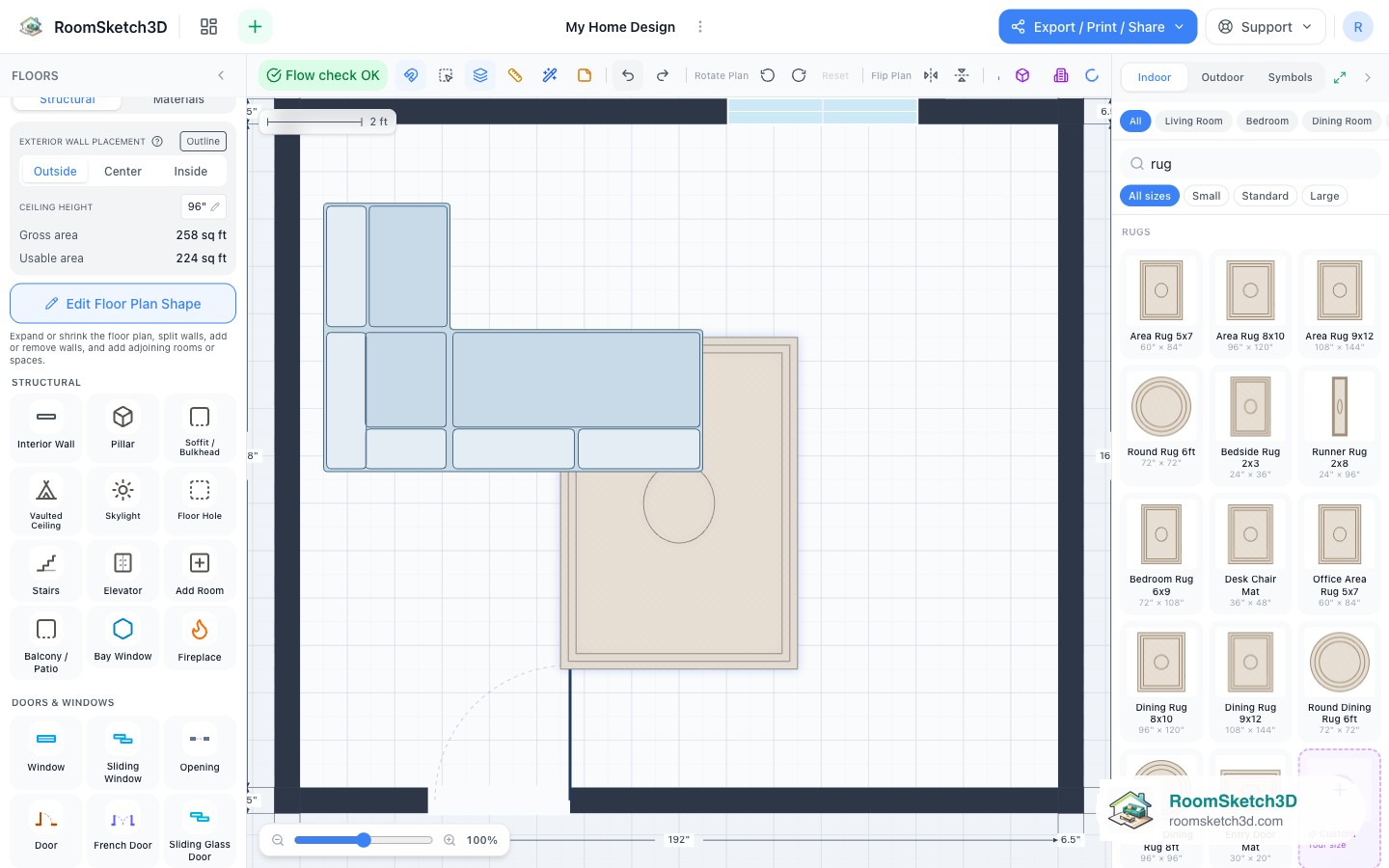 The RoomSketch3D plan restored after Undo of a whole-plan flip