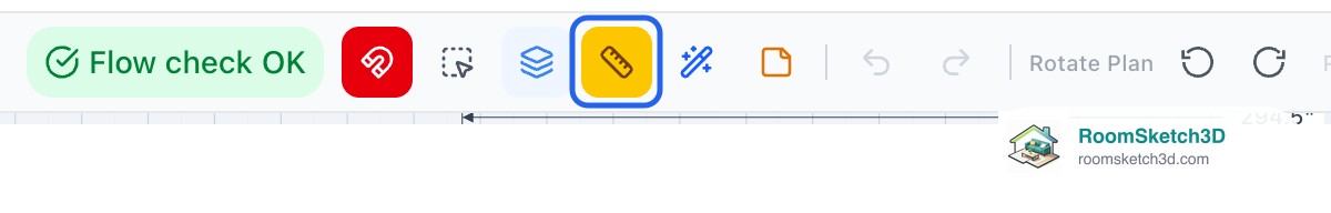 The RoomSketch3D toolbar with the yellow Tape measure button highlighted