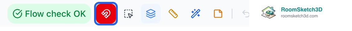 The RoomSketch3D toolbar with the solid red magnet button highlighted, meaning snapping is on