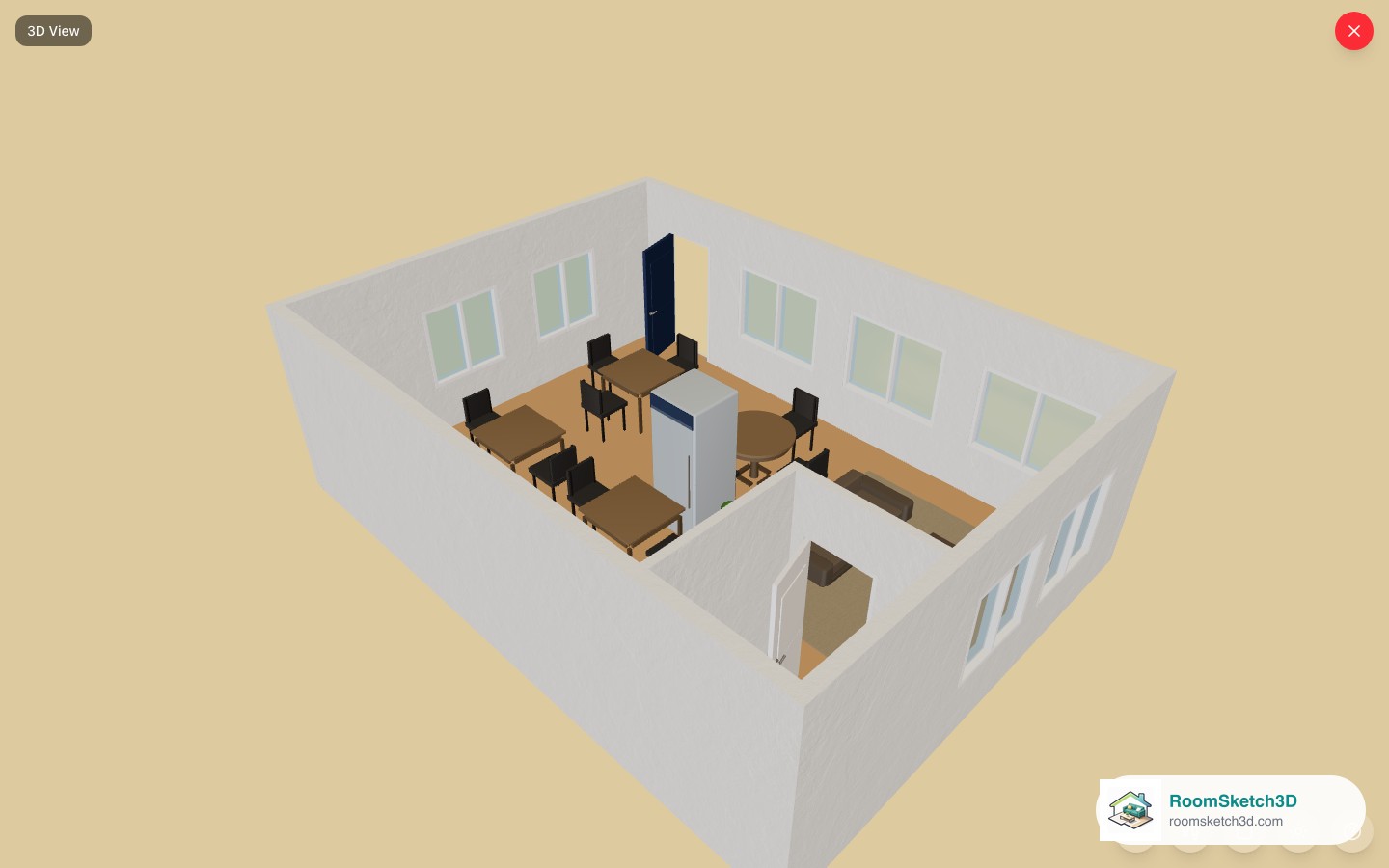 The Cozy Café template viewed in 3D in RoomSketch3D