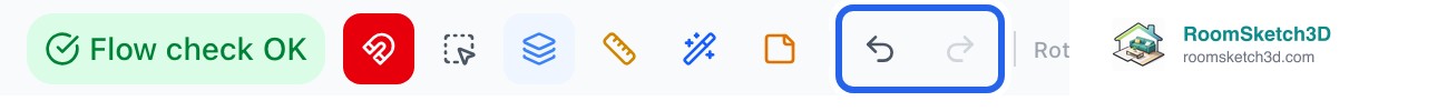 The RoomSketch3D toolbar with the Undo and Redo arrows highlighted