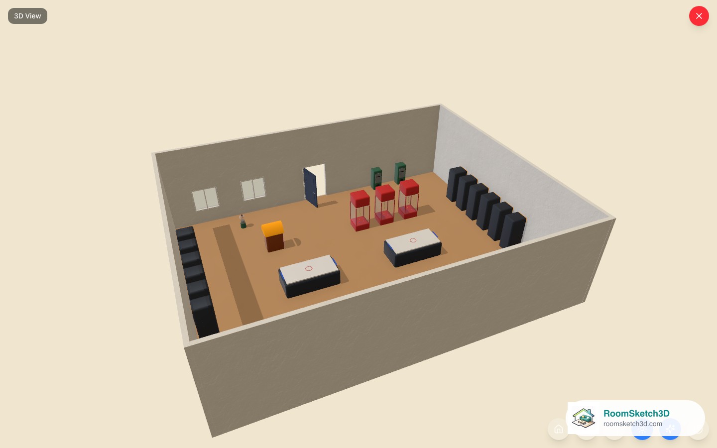 The Family Arcade template viewed in 3D in RoomSketch3D