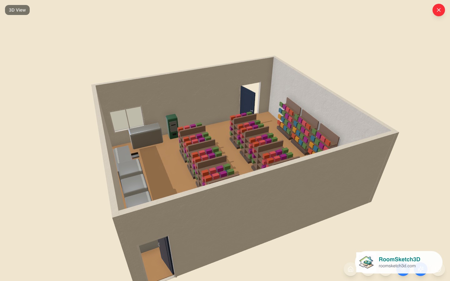 The Corner Convenience Store template viewed in 3D in RoomSketch3D