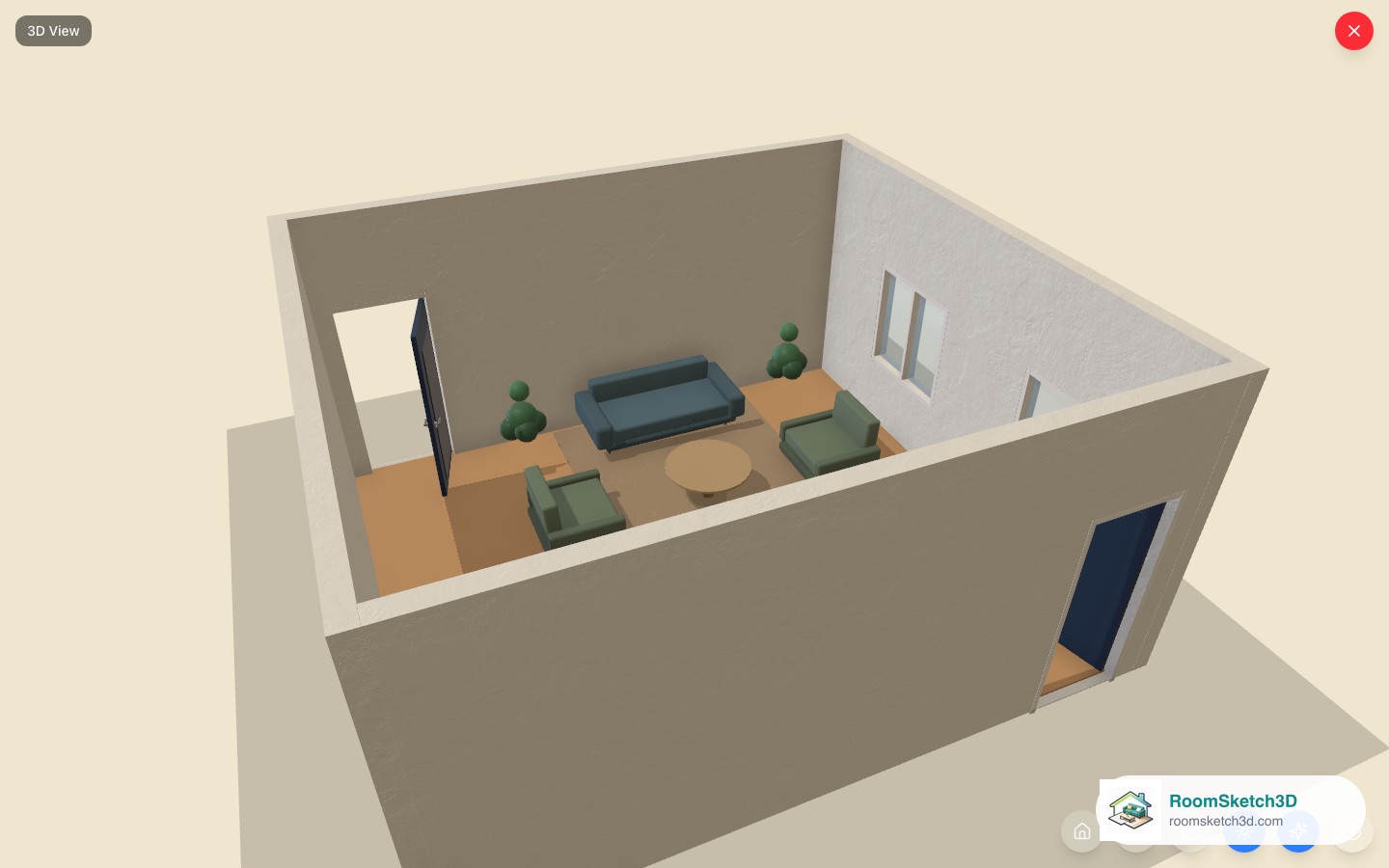 The Doctor's Office Waiting Room template viewed in 3D in RoomSketch3D