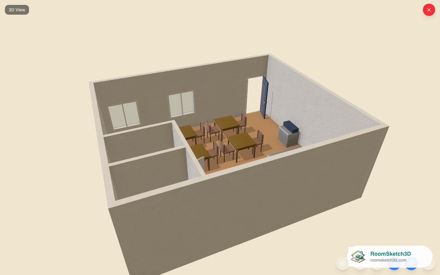 The Fast-Food Restaurant template viewed in 3D in RoomSketch3D