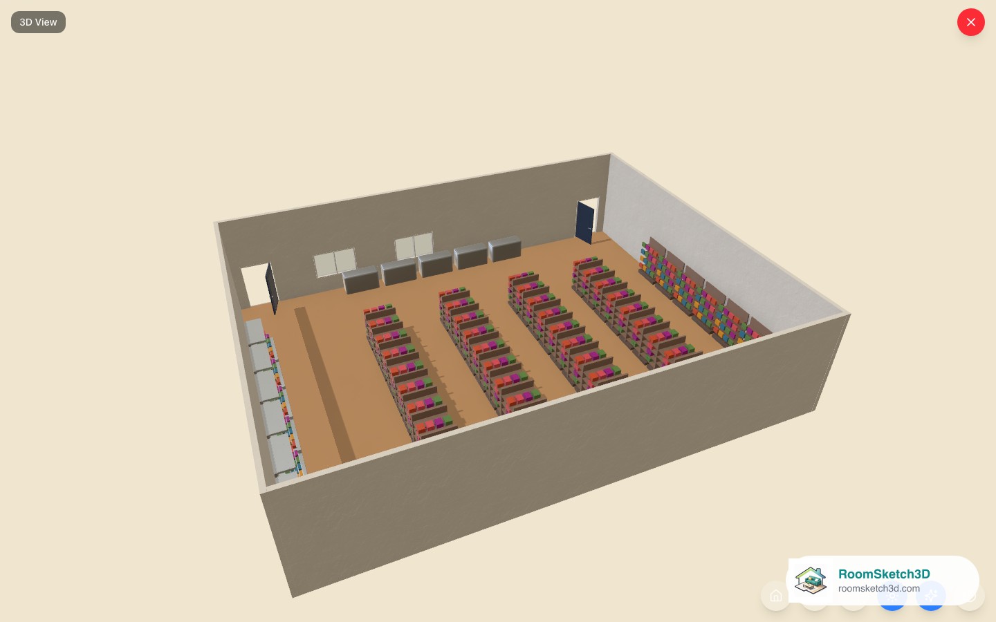 The Grocery Store template viewed in 3D in RoomSketch3D