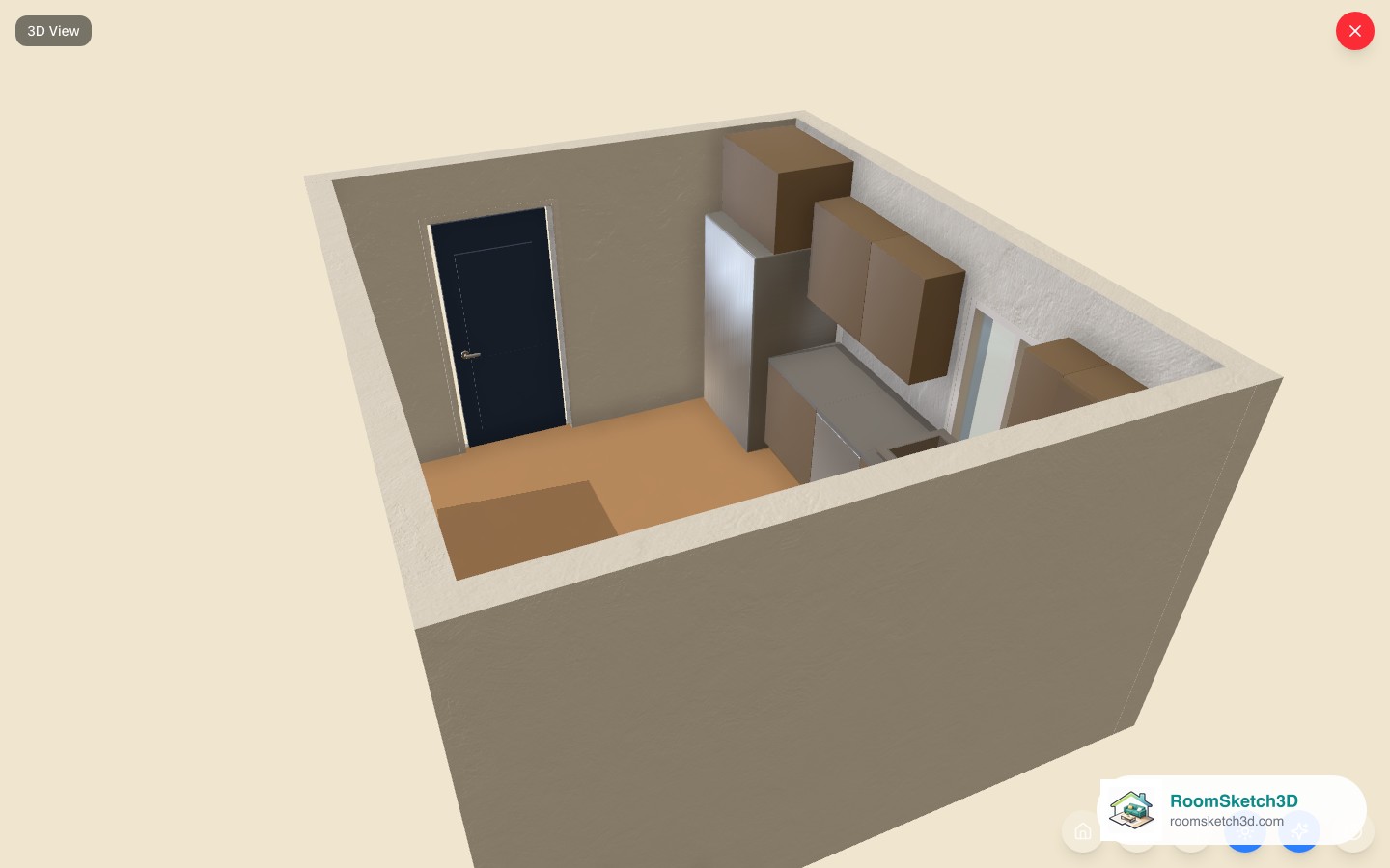 The L-Shape Kitchen template viewed in 3D in RoomSketch3D