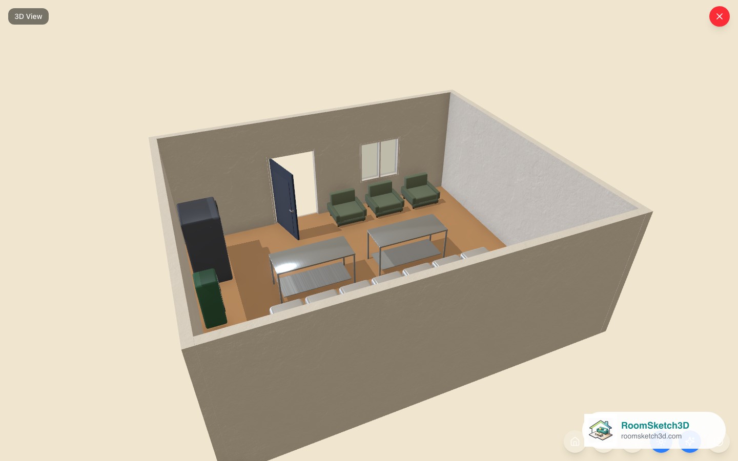 The Laundromat template viewed in 3D in RoomSketch3D