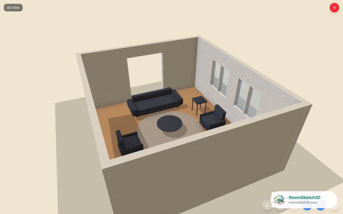 The Modern Open Living template viewed in 3D in RoomSketch3D