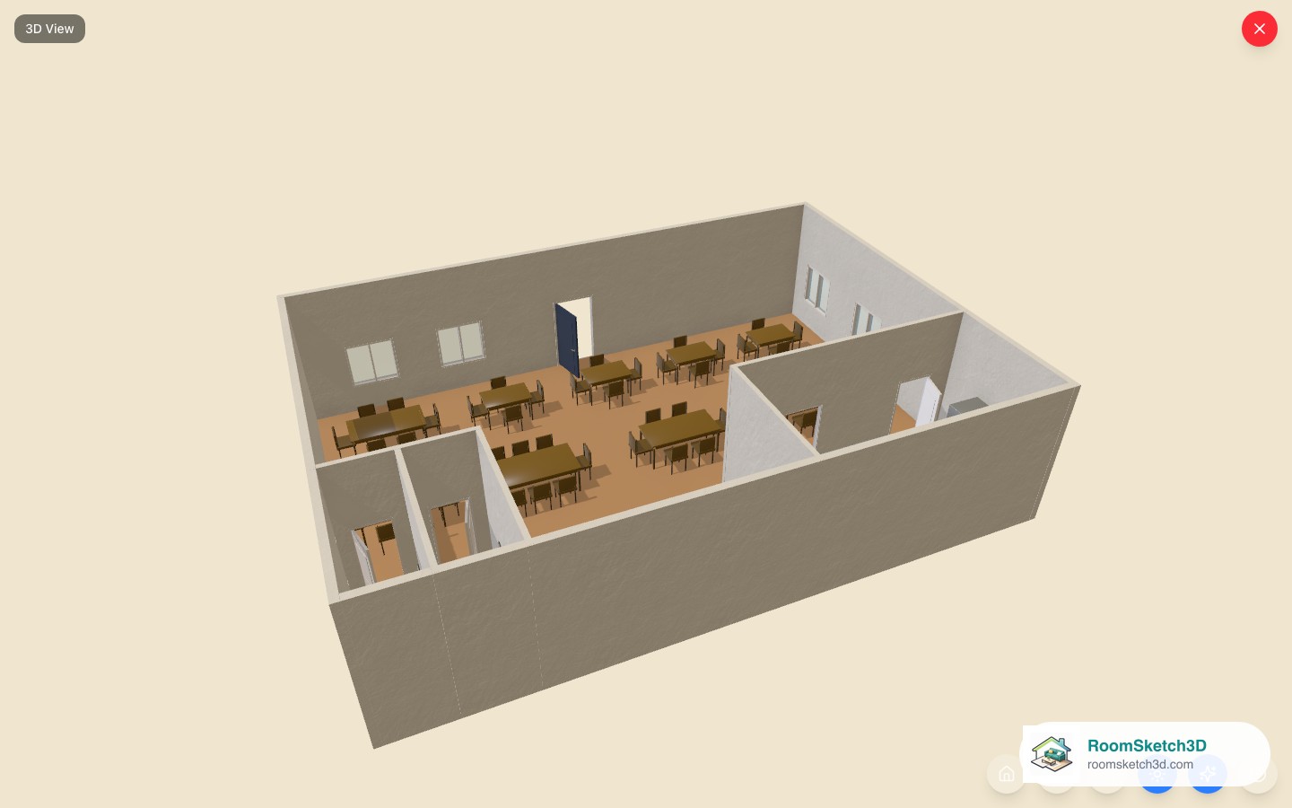 The Family Restaurant template viewed in 3D in RoomSketch3D