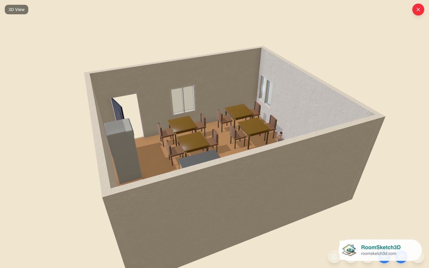 The Corner Café Restaurant template viewed in 3D in RoomSketch3D