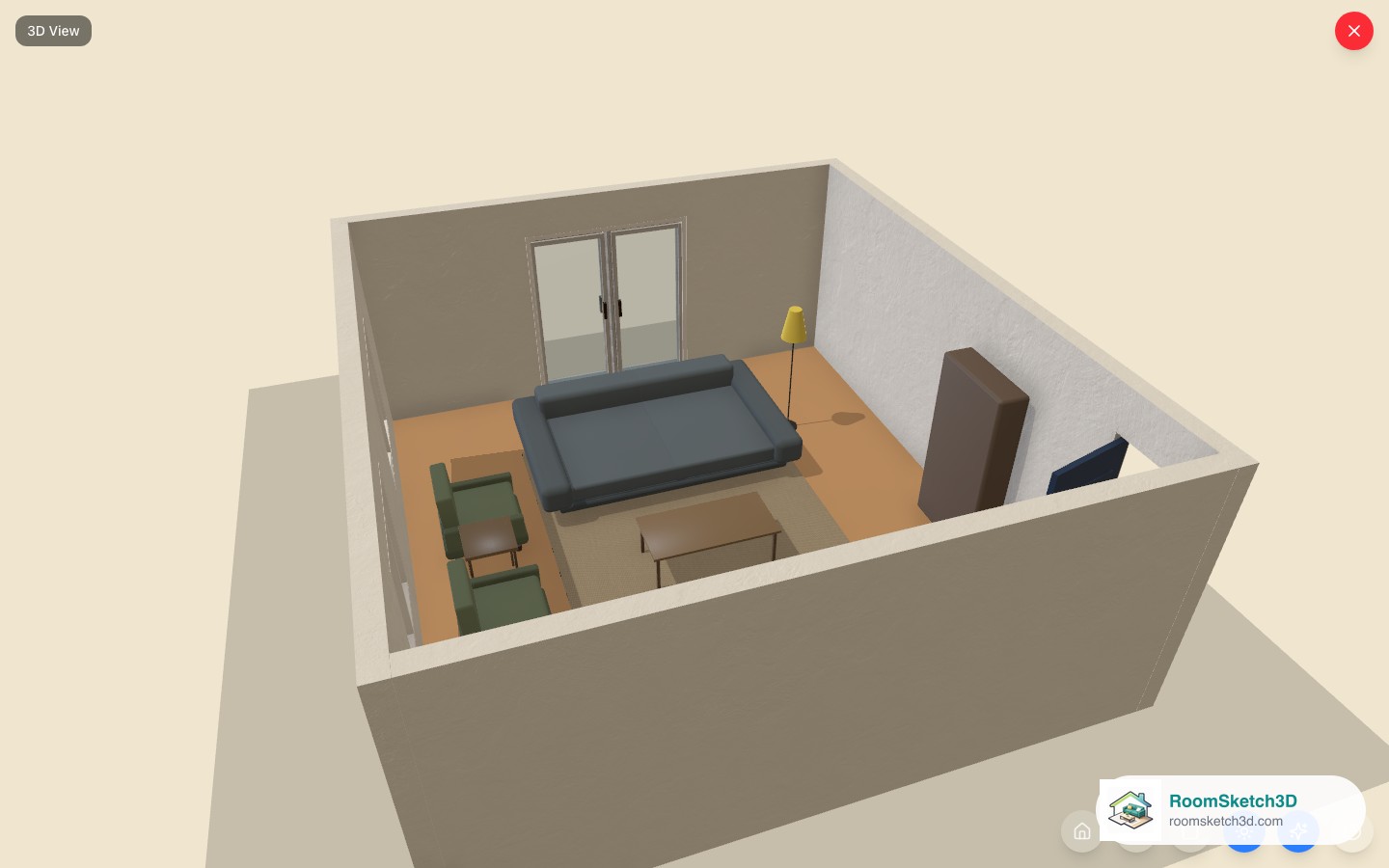 The Spacious Living Room template viewed in 3D in RoomSketch3D