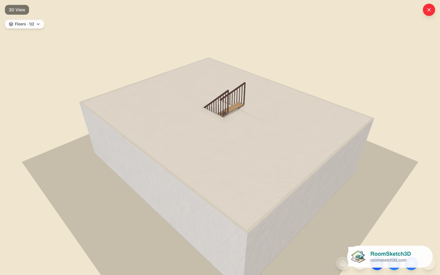 The 3D view with the ceiling toggle pressed, looking down into the rooms — RoomSketch3D floor planner