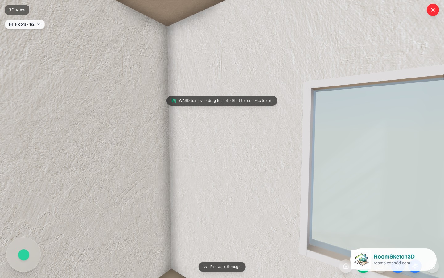 The view after dragging to look around the room — RoomSketch3D 3D floorplan software