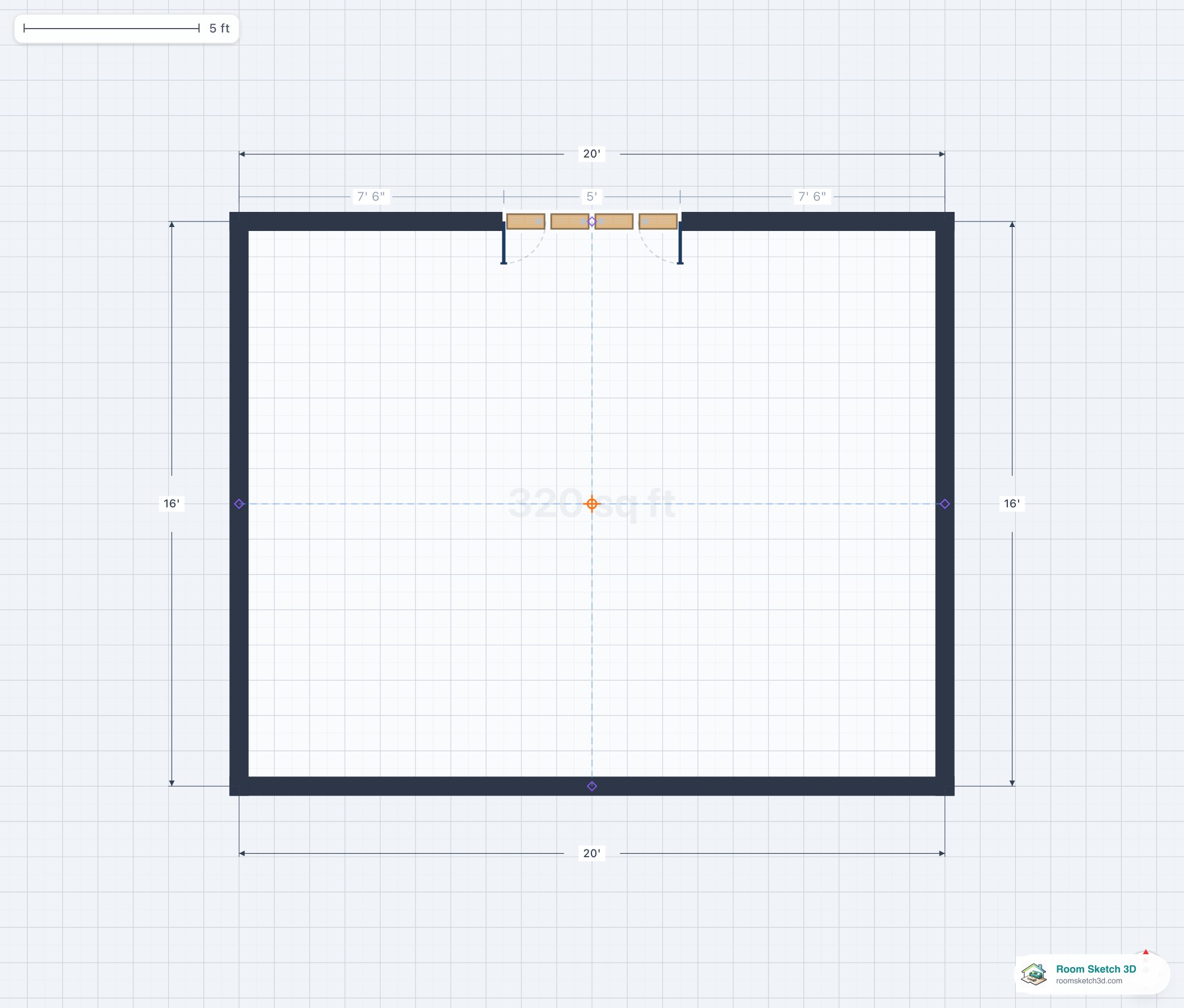 French door 4-panel configuration on a residential floor plan — four leaves spanning a wider opening for great rooms or patios