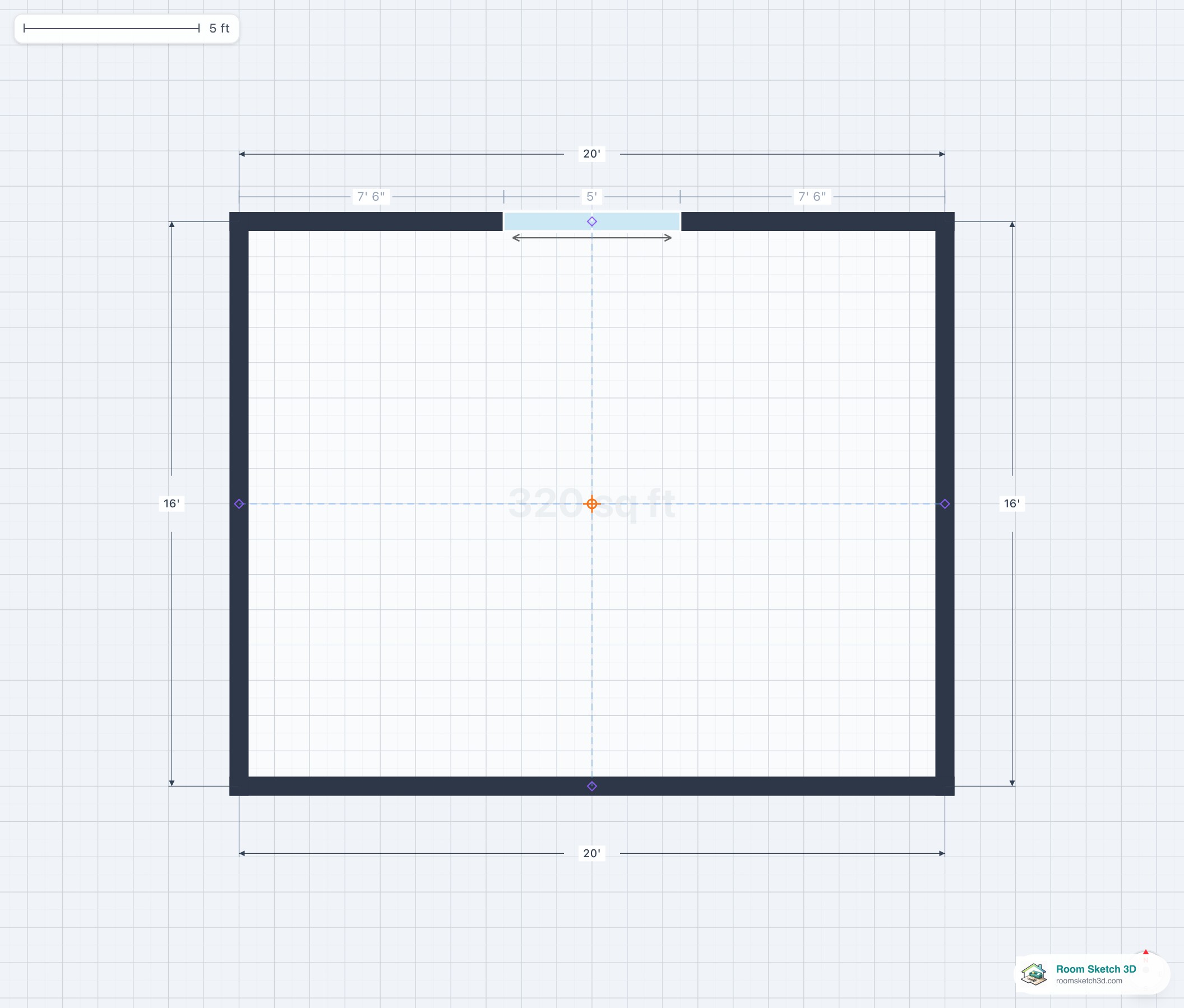 Sliding window on a residential floor plan — horizontal slider drawn into a wall as a multi-panel meeting-rail symbol